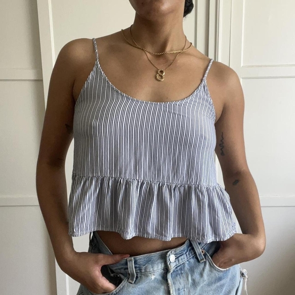 Hollister Tops - Hollister | Striped Ruffle Tie-Back Crop Tank